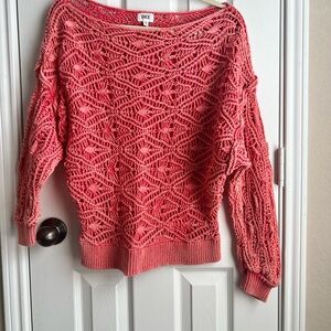 BKE Washed Coral Off-Shoulder Sweater